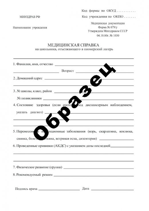 Справка в пионерский лагерь в Екатеринбурге